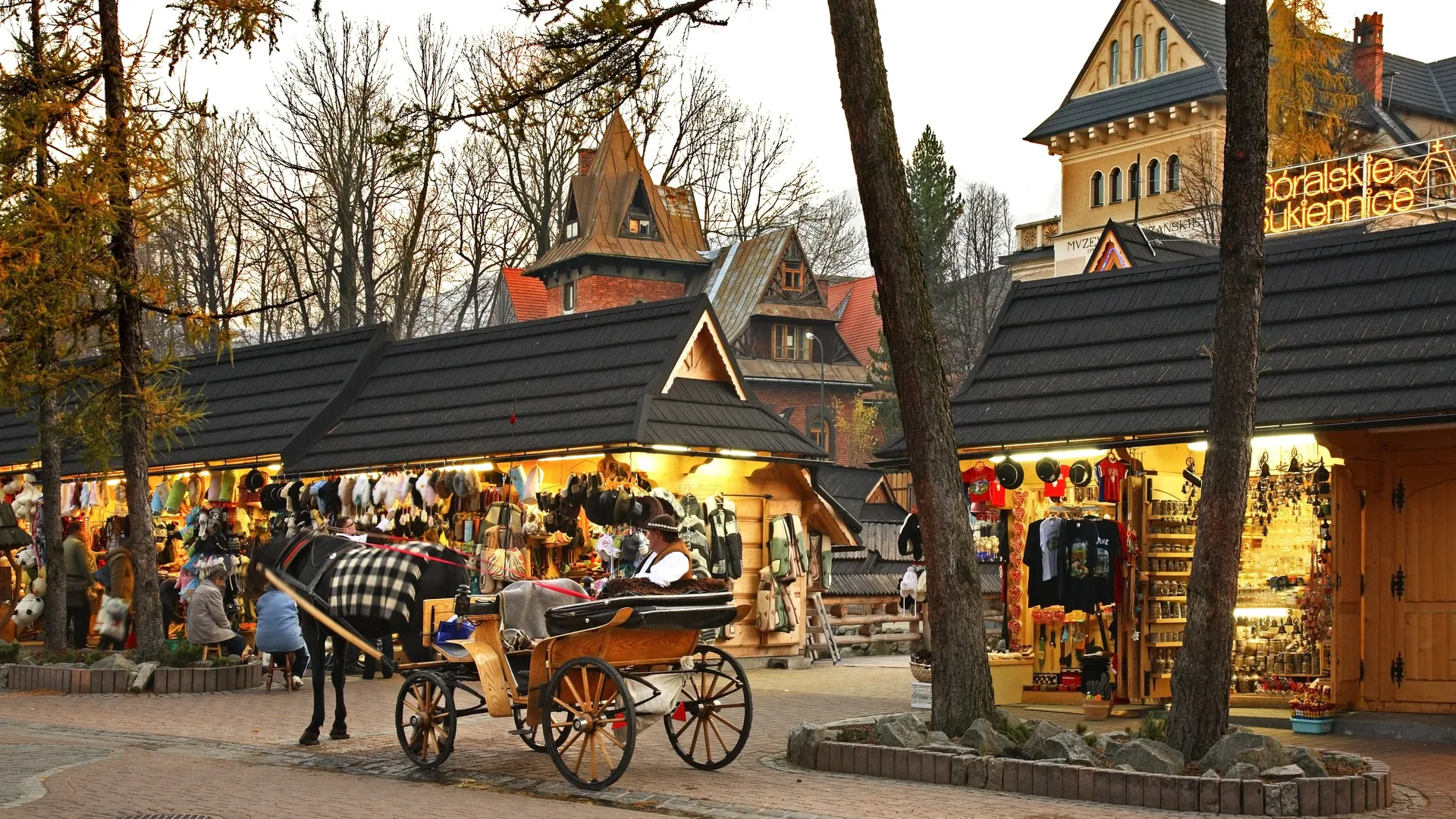 A horse-drawn cab on Krupówki street in Zakopane