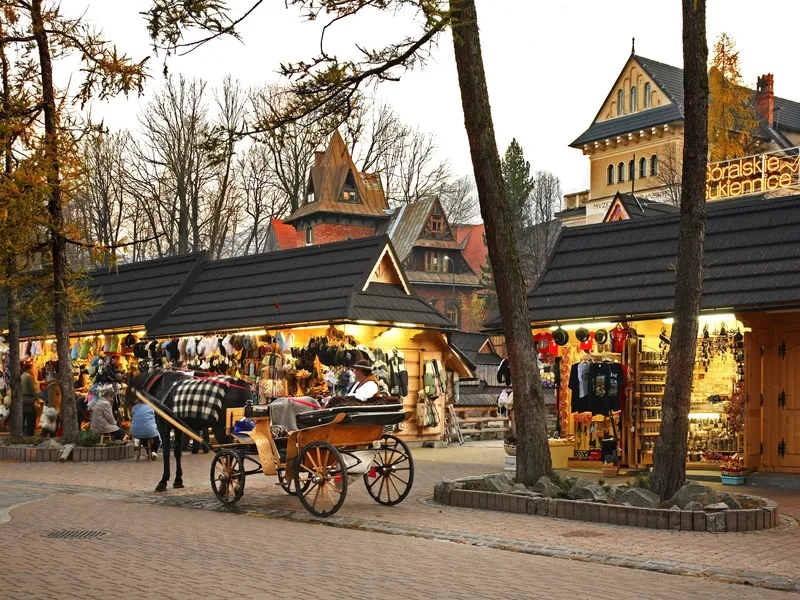 A horse-drawn cab on Krupówki street in Zakopane