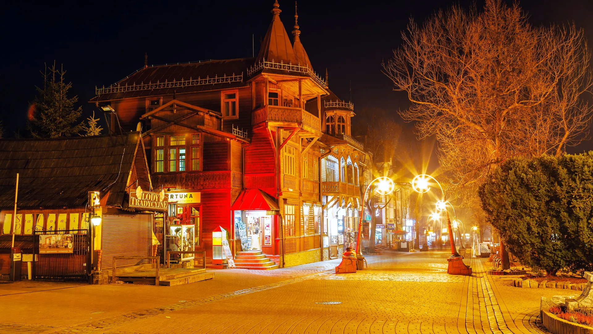 Krupówki street in Zakopane on a summer evening