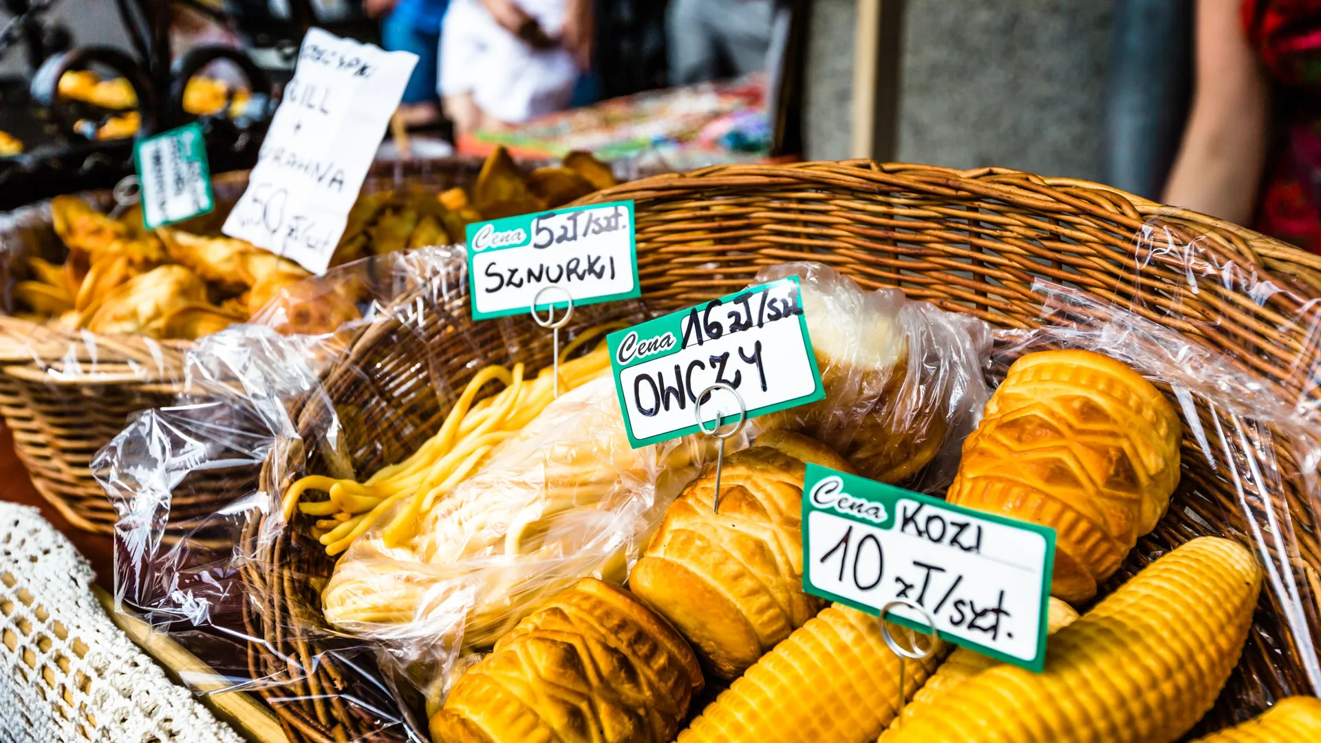 Oscypek, smoked highland sheep cheese, sold from a market stall in Zakopane