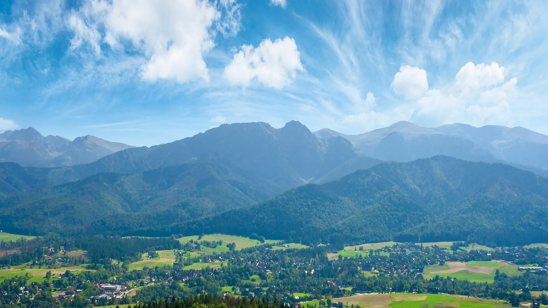 The Tatra Mountains and Giewont above Zakopane in summer